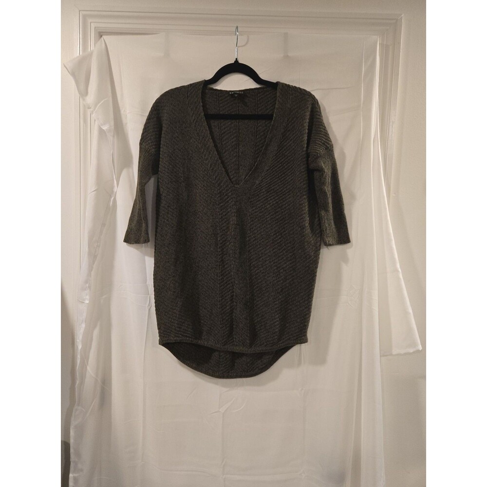 Express Deep V-Neck Oversized Olive Green Knit Sweater